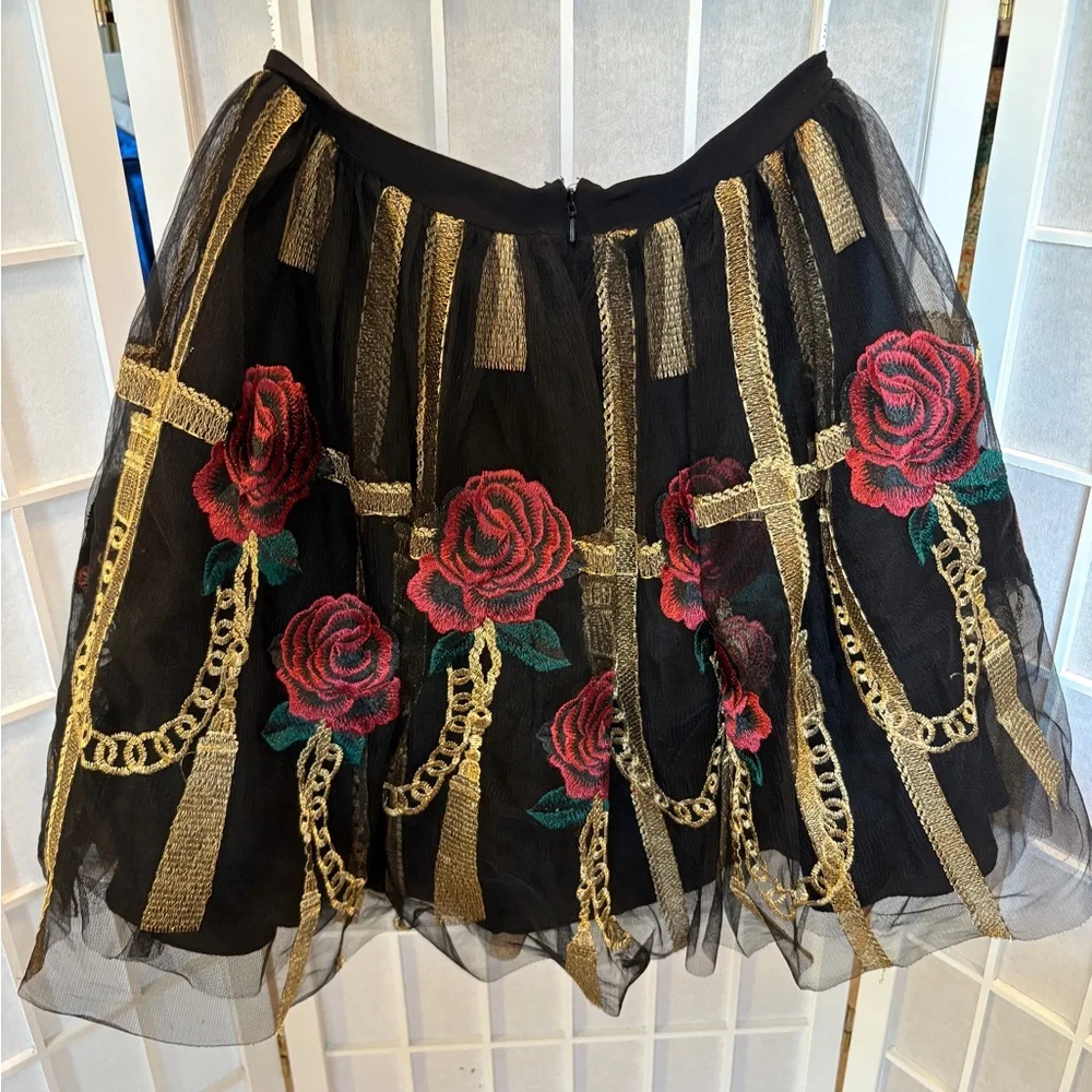 Rachel Allen Witchy Fairy Grunge Whimsigoth Black Rose Chain Baroque Sz 6 Skirt‎